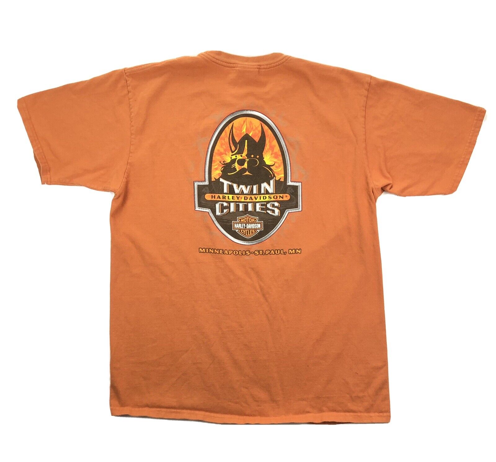 Harley Davidson Mens Large Orange Twin Cities Minneapolis Short Sleeve T Shirt