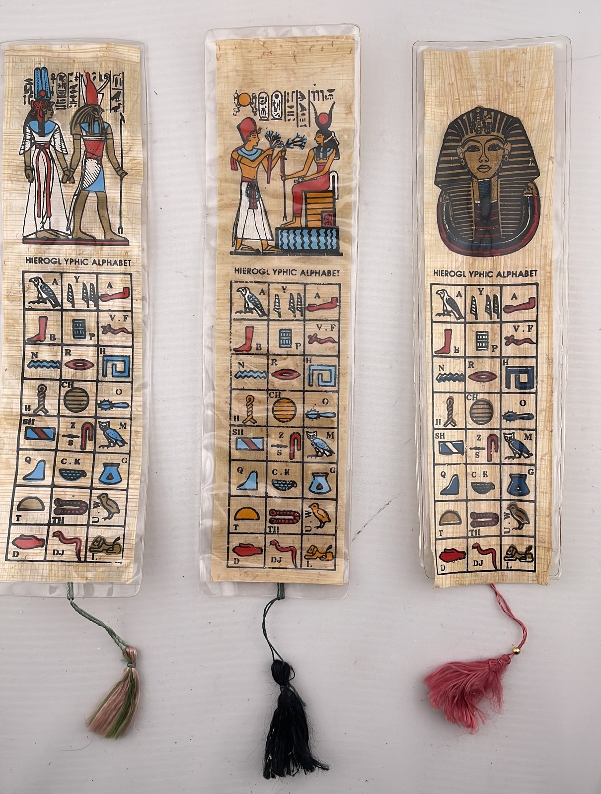Egyptian Papyrus Art Set Bookmarks Mummy Figurine Postcard Hieroglyph Scenes