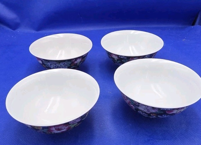 4 Vtg Chinese Jingdezhen Zhongguo Famille Noire Mille Fleur 4.5