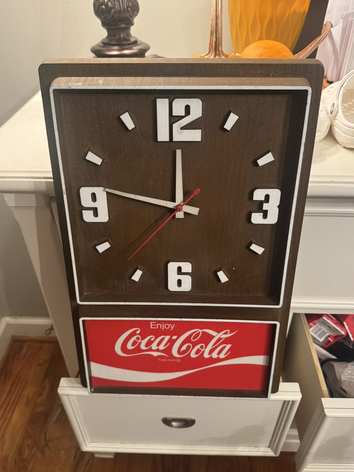 Vintage 1970s-1980s Woodgrain And Plastic Decorative Coca-Cola Wall Clock