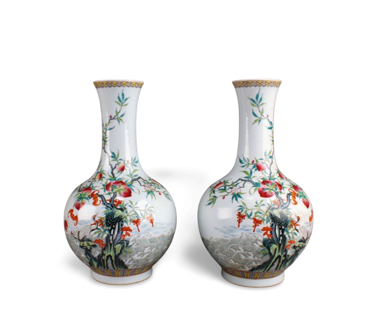 A Pair of Chinese Fencai Porcelain Vases