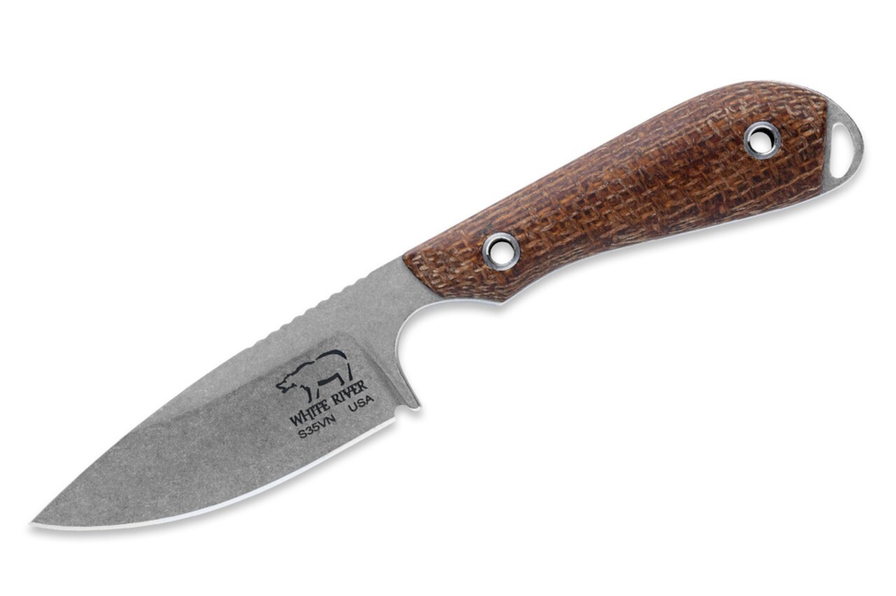 White River M1 Caper Hunting Knife Natural Burlap Micarta CPM S35VN Steel Blade