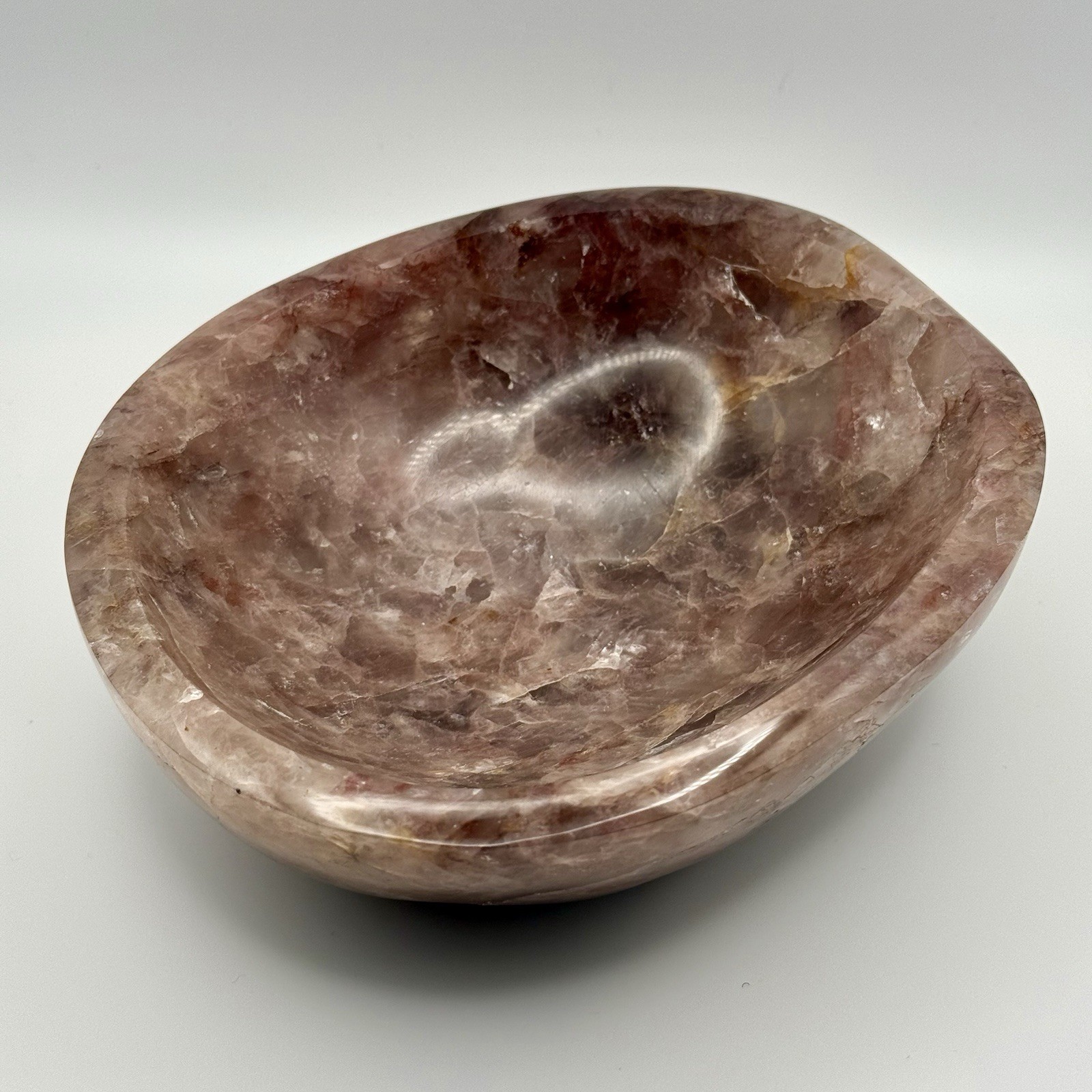 Hand-carved, Polished Fire Quartz Crystal Bowl, 6 Inch Decorative Piece