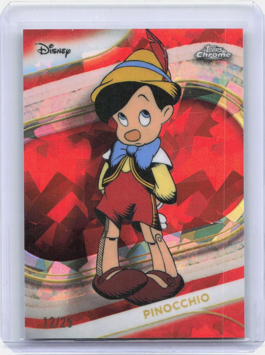 2025 TOPPS CHROME DISNEY SAPPHIRE PINOCCHIO ORANGE REFRACTOR #85 SP /25
