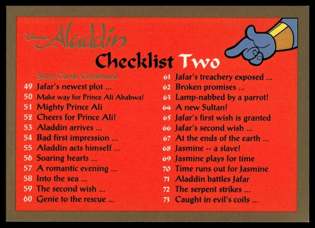 Checklist Two 1993 Skybox Aladdin #90 Card Raw