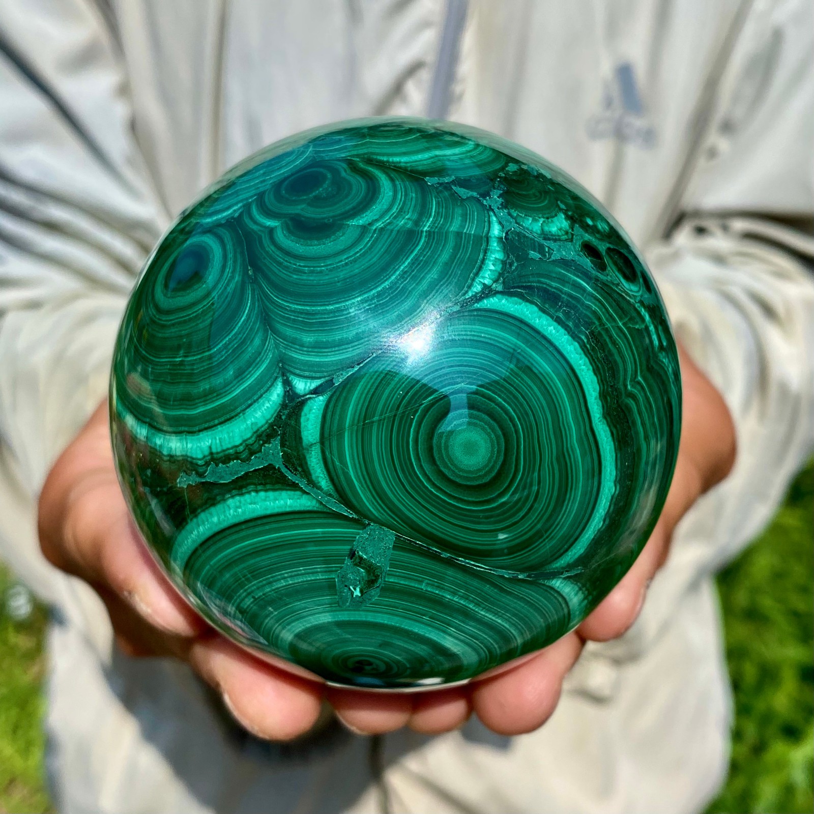 2.38LB Rare Natural Malachite quartz hand Carved sphere Crystal Healing Gem bal
