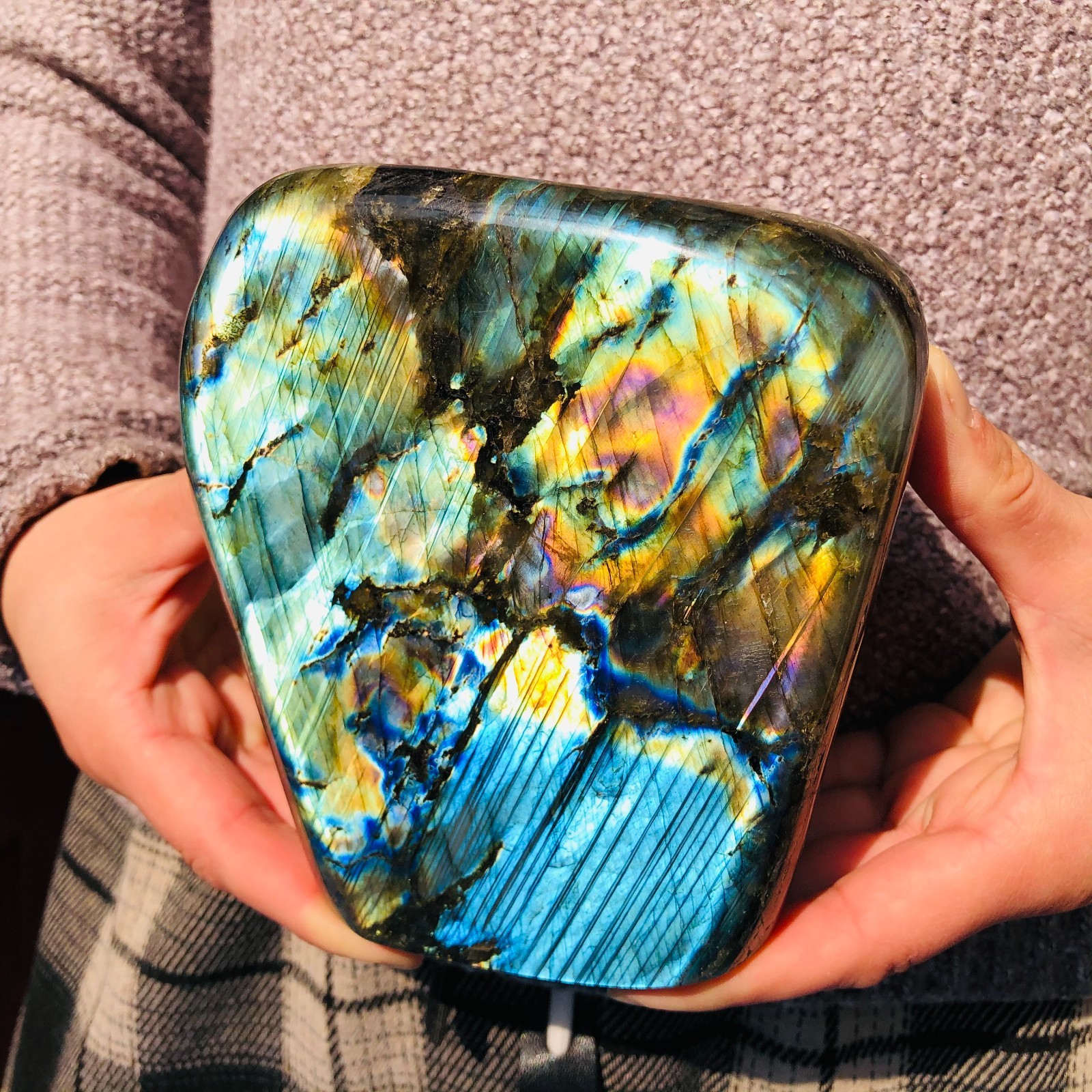 4.1LB Natural Labradorite Quartz Crystal Mineral Spectrolite Healing
