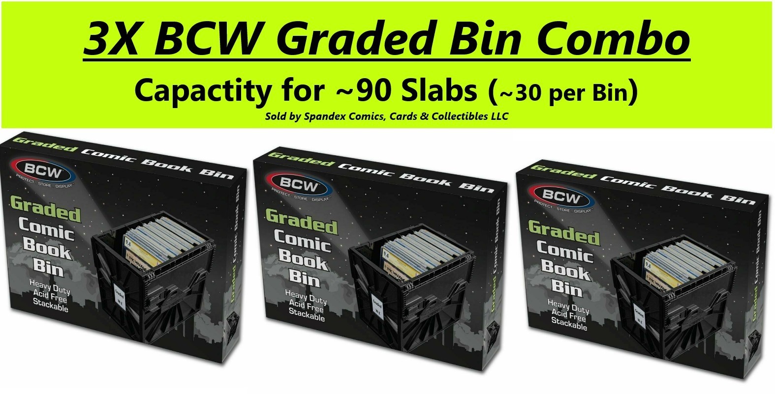 3X BCW Graded Certified Comic Book Storage Plastic Bin Stackable Box Heavy Duty