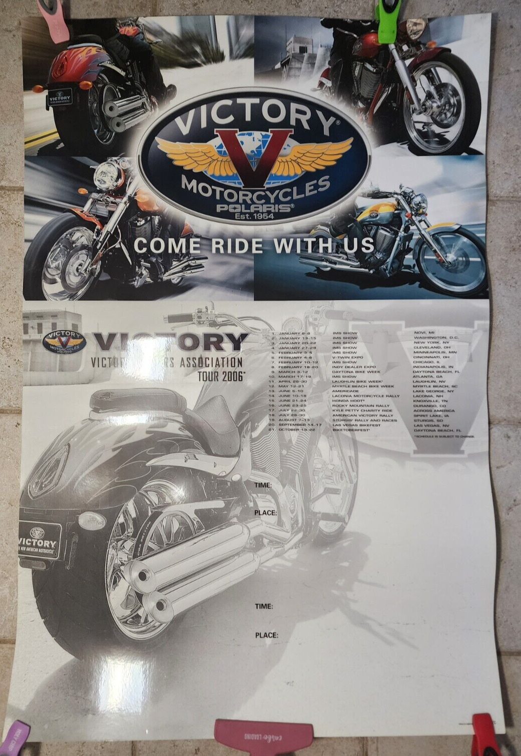 Large VICTORY Motorcycles Riders Association Tour Poster 2006 - Laminated 27x40