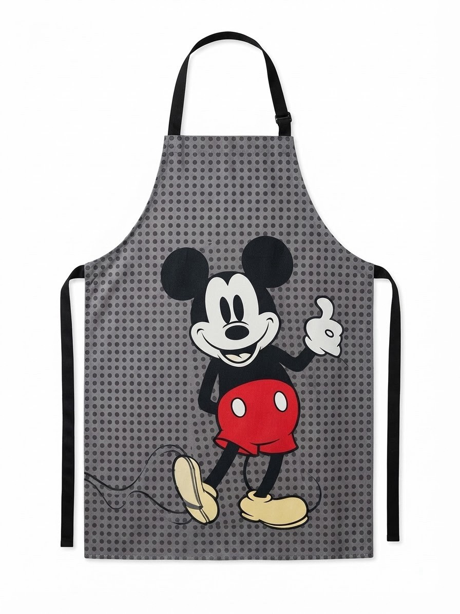 Disney Mickey Mouse Kitchen Apron Grey Polka Dot Adjustable Cooking Baking