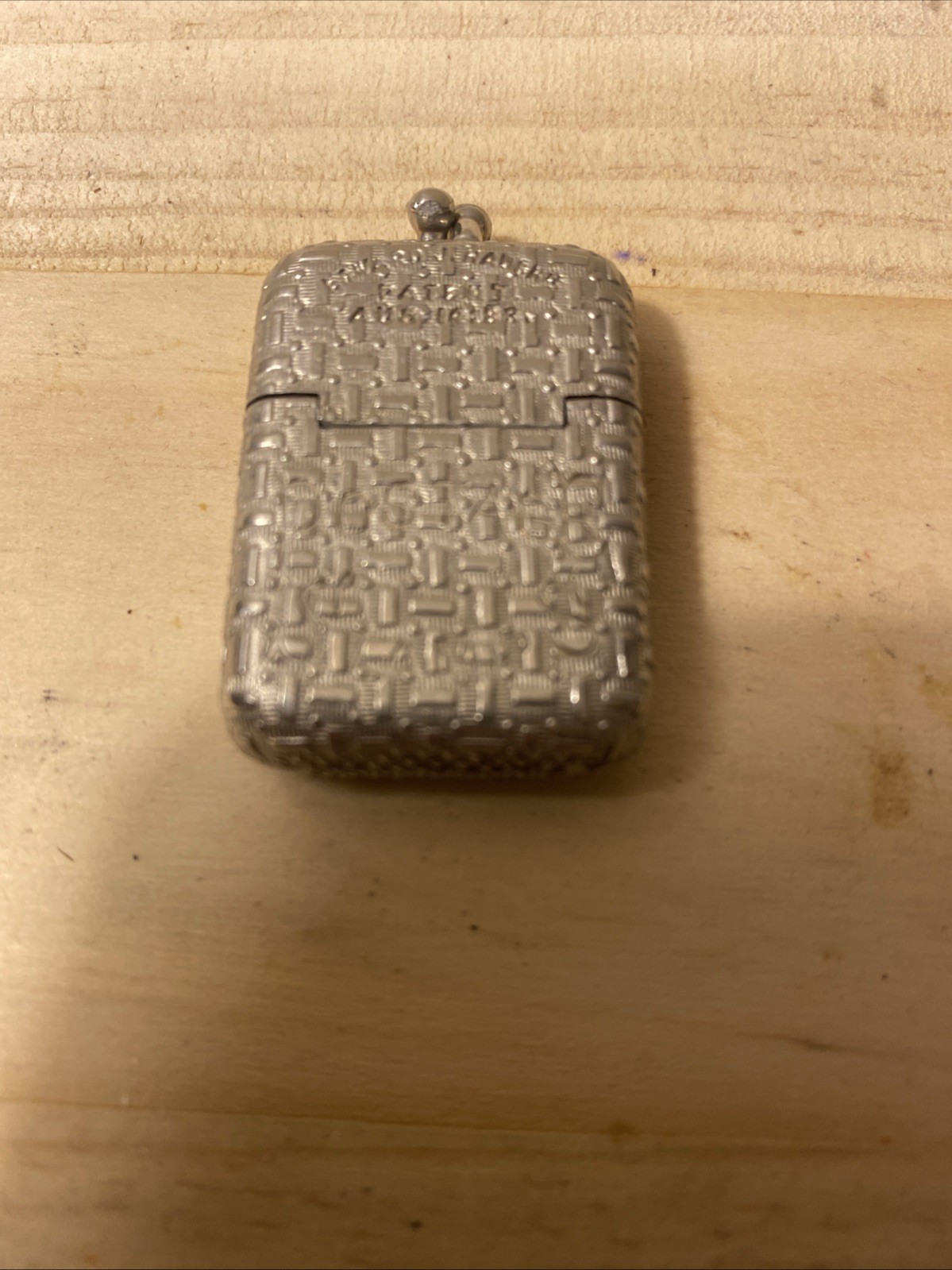 Antique Edward J. Haucks Vesta Postage Stamp Match Holder Case Box Pat 1883