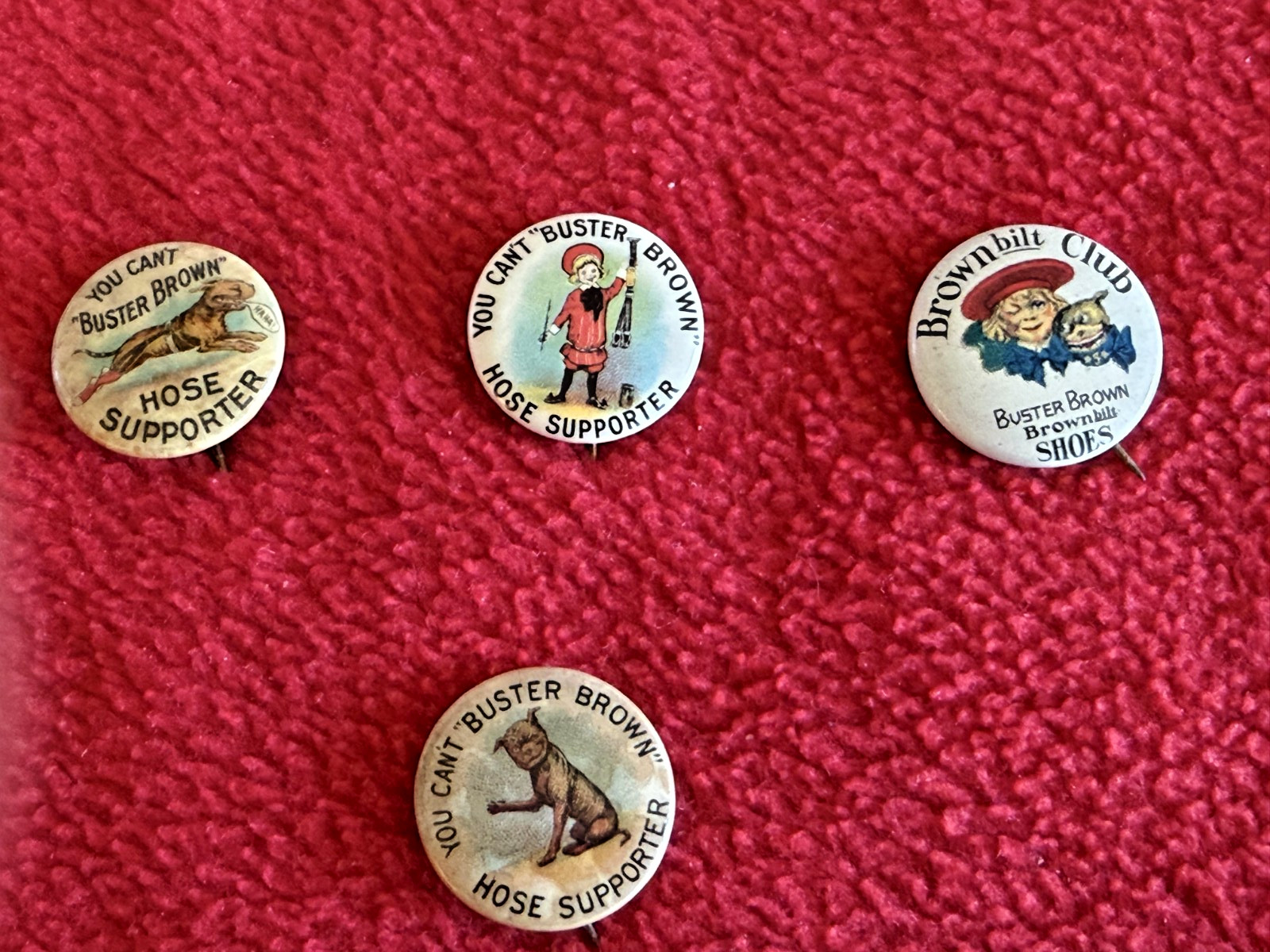4 Vintage  Buster Brown Shoes- Supporter Pinback Buttons 7/8\