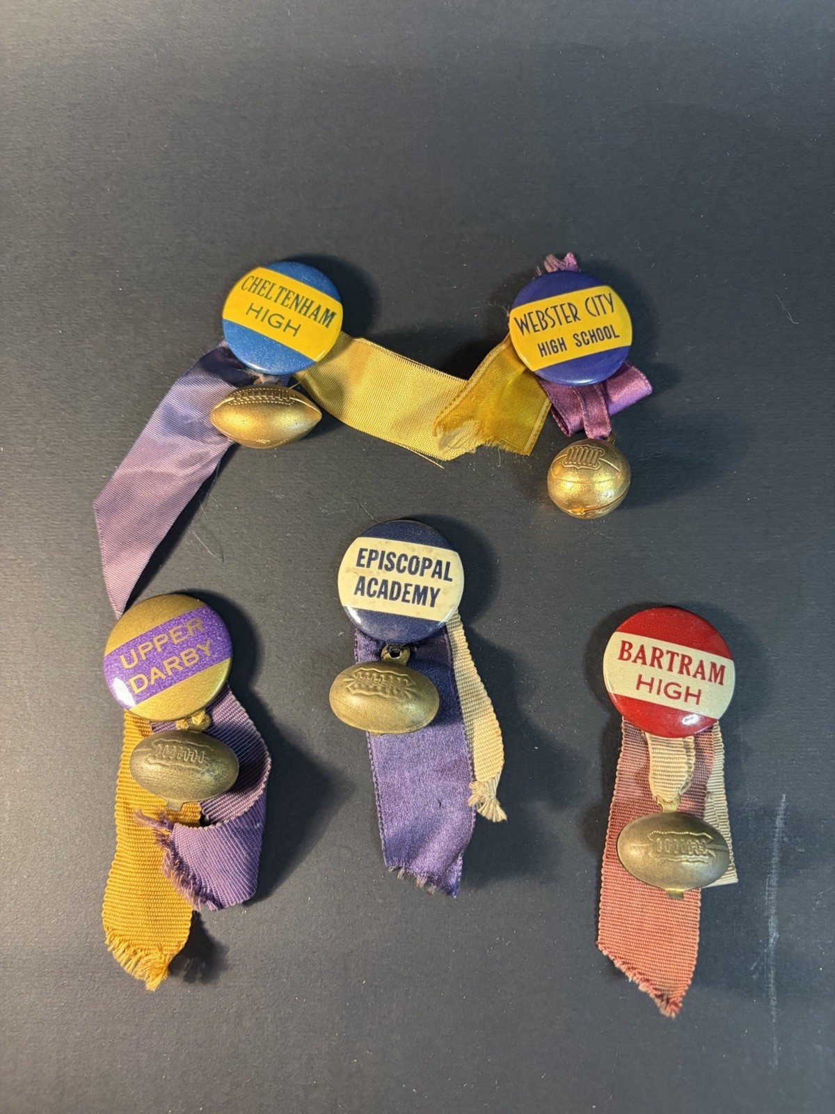 5 Vintage College University Sport Pinback Ribbons Some Issues