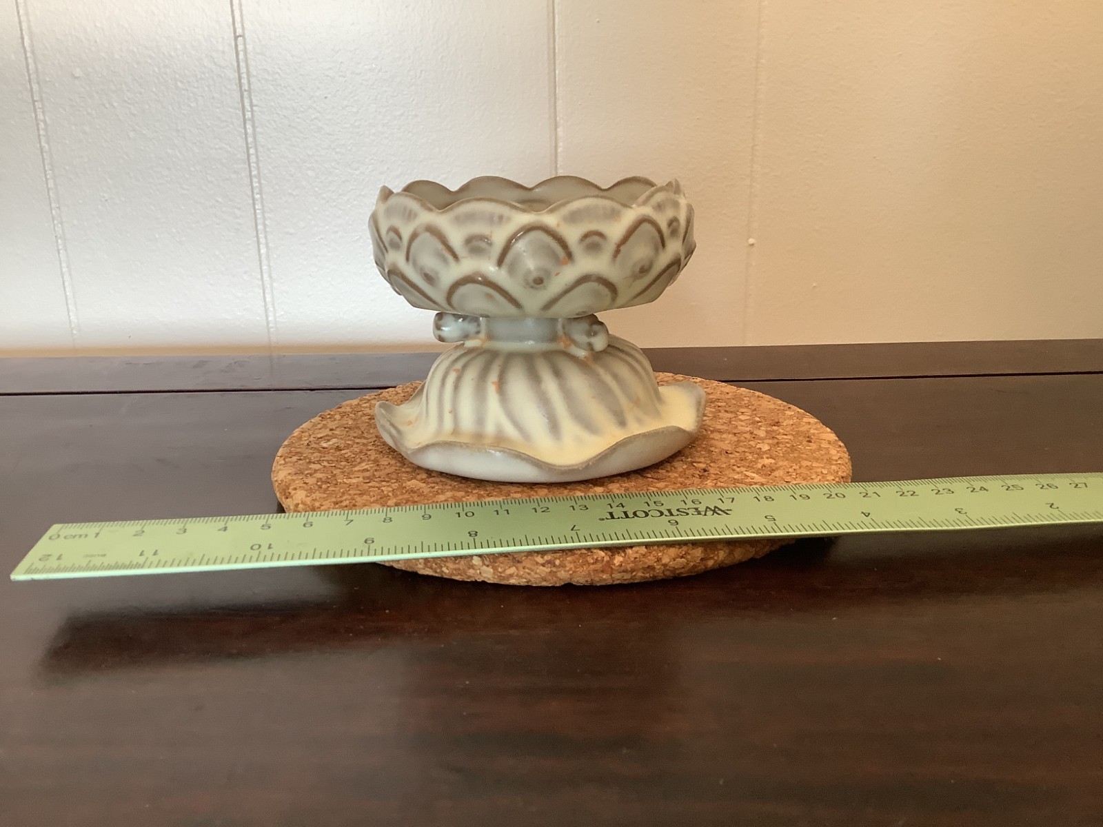 Song Dynasty Jun Ware Style Moon White Glaze Lotus Form Pedestal Vessel Chinese