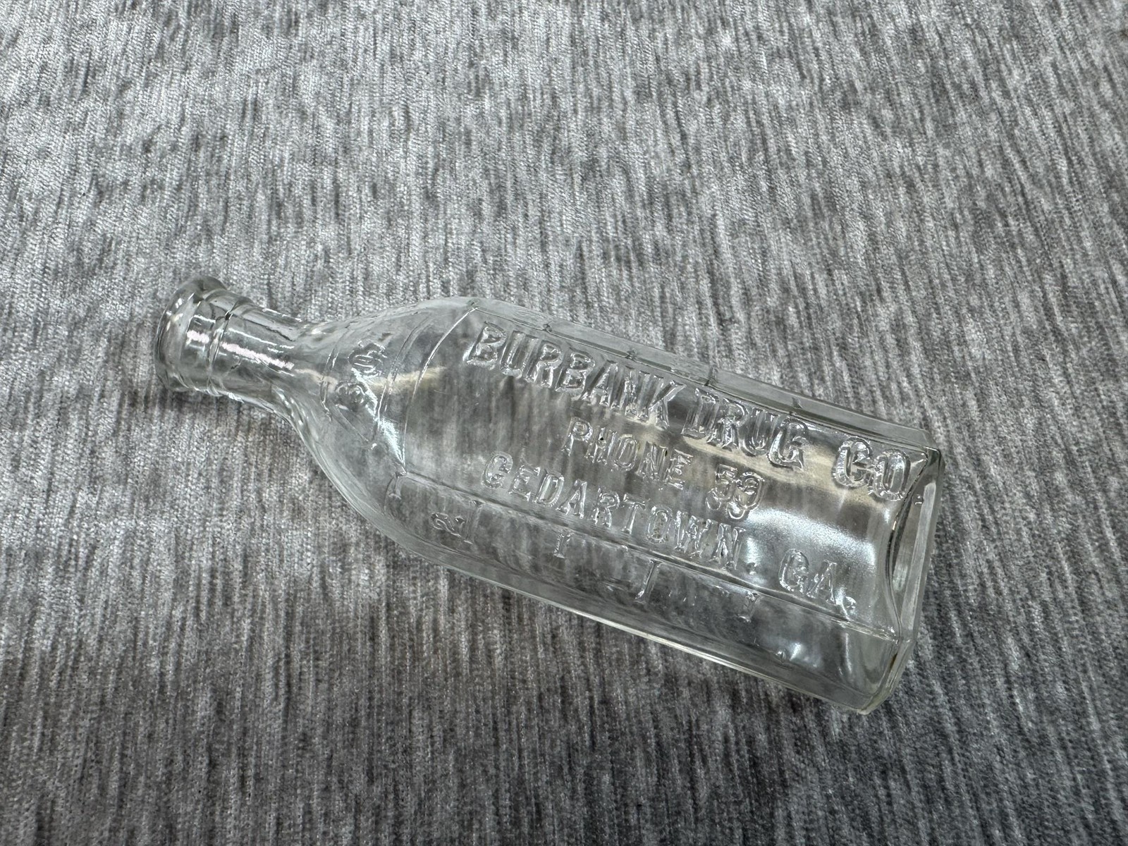 Vintage Burbank Drug Co Medicine Bottle 4 Oz Clear Cedartown GA USA Embossed