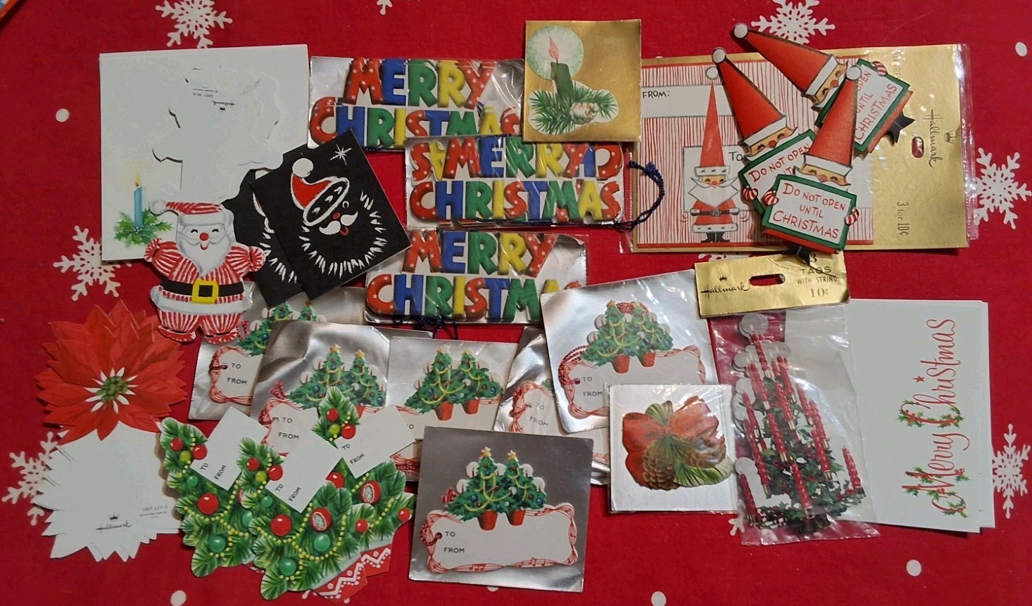 86 Vintage Hallmark Christmas Gift Tags Gummed Seals Santa Candles Trees
