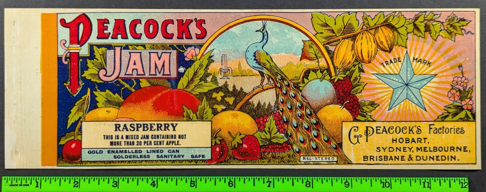 Vintage 1900's Peacock's Rasberry Jam Food Label