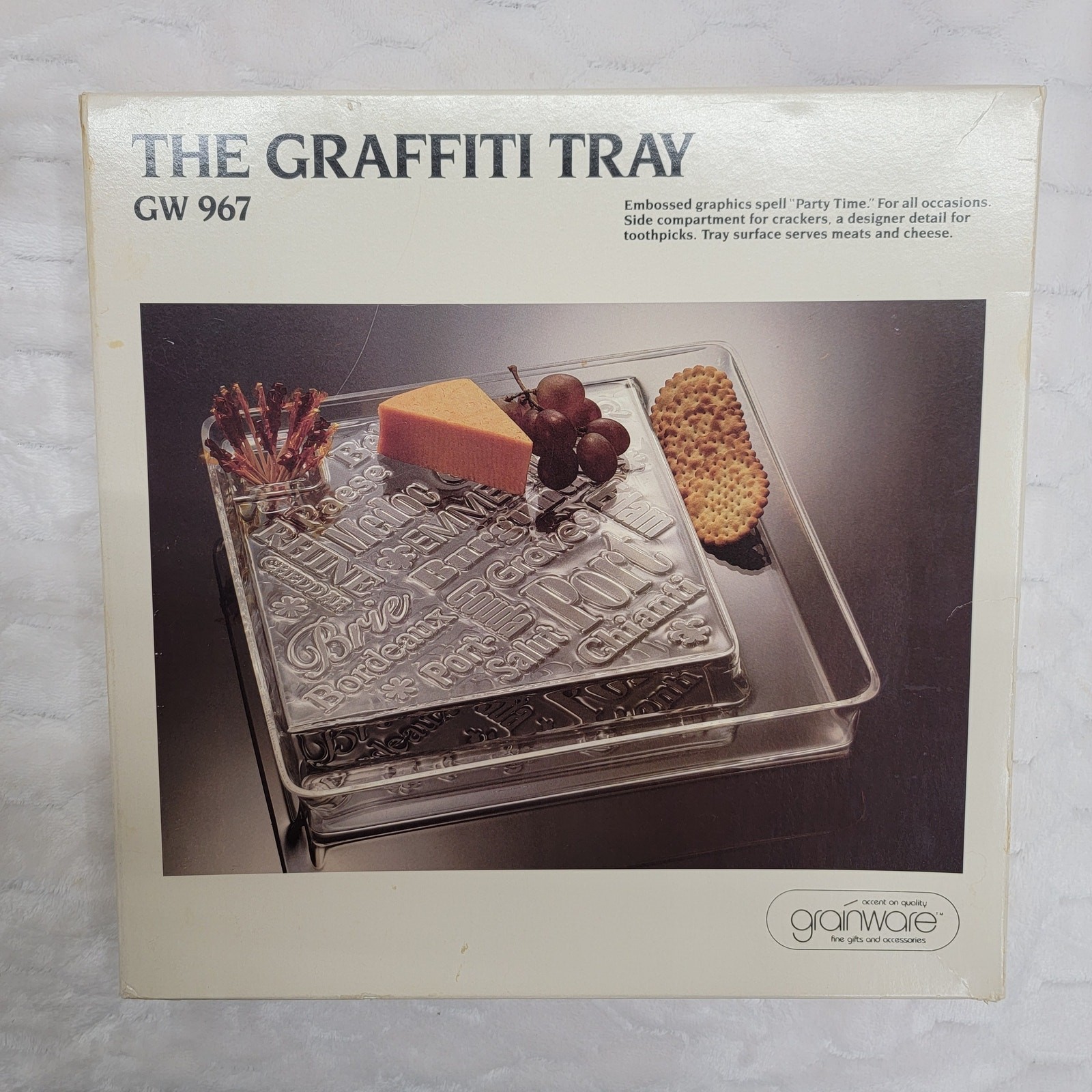 Vintage Grainware Graffiti Tray GW 967 Acrylic Cheese Cracker Serving Set 1989