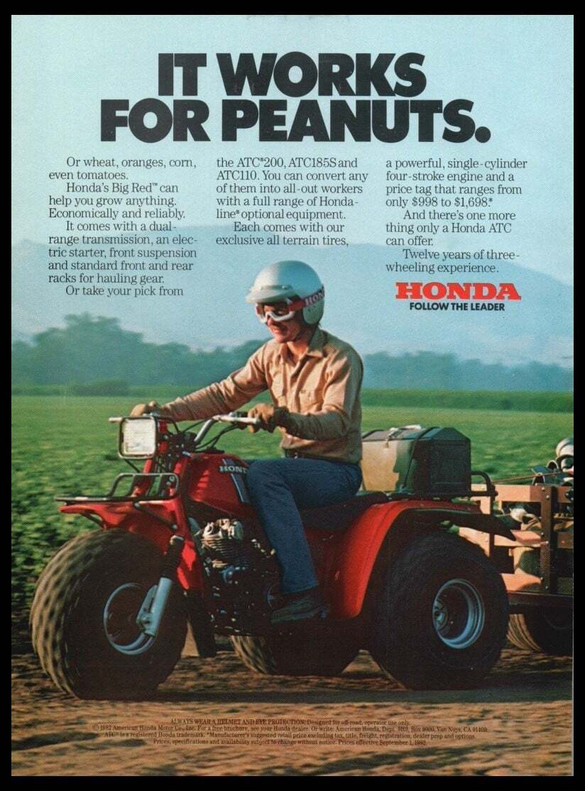 1982 Honda ATV ATC 200,185,110  print ad /mini poster/photo-Original 1960s