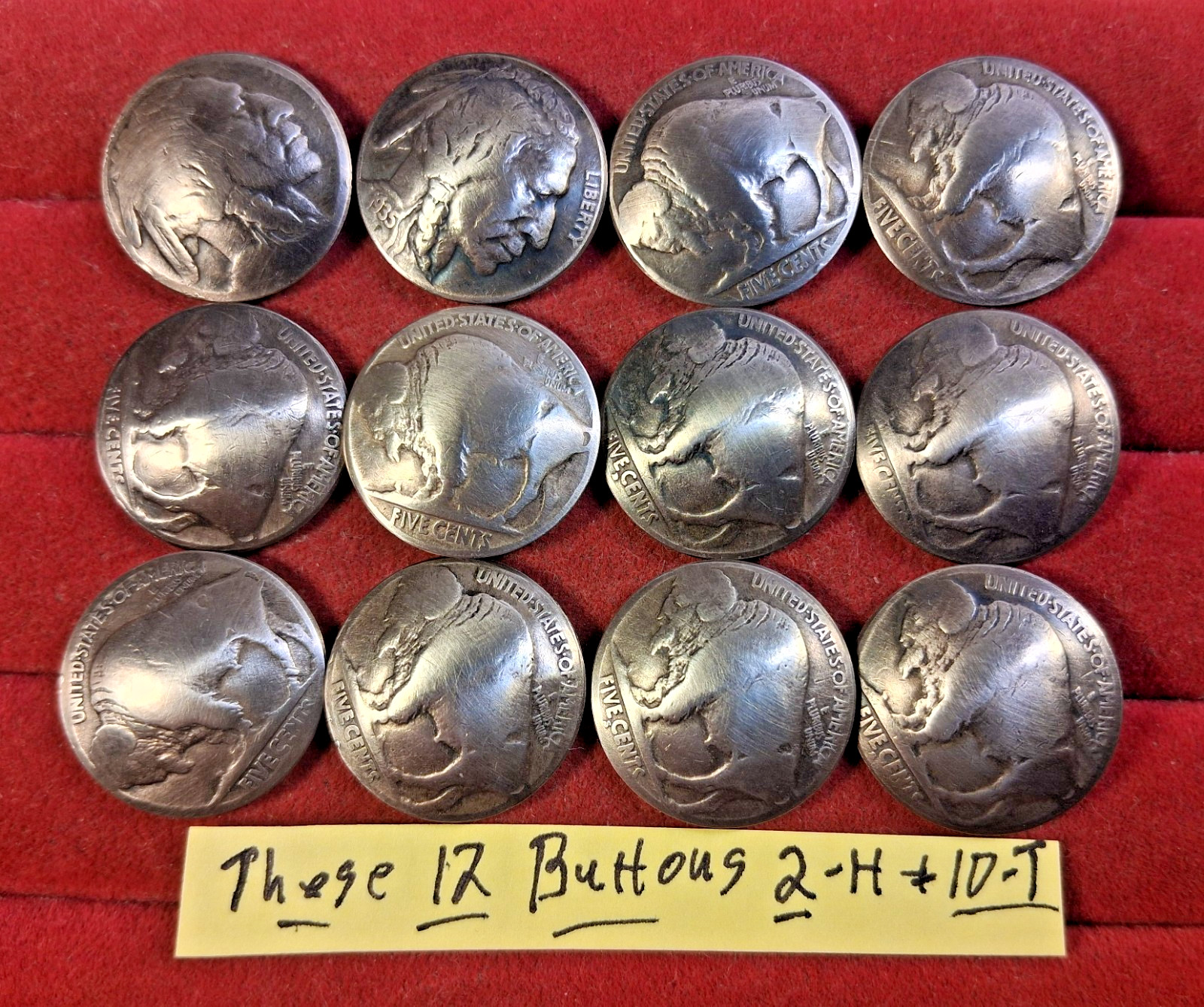 12 Genuine US Buffalo Indian Head Nickel Domed Shank Coin Buttons 3/4\