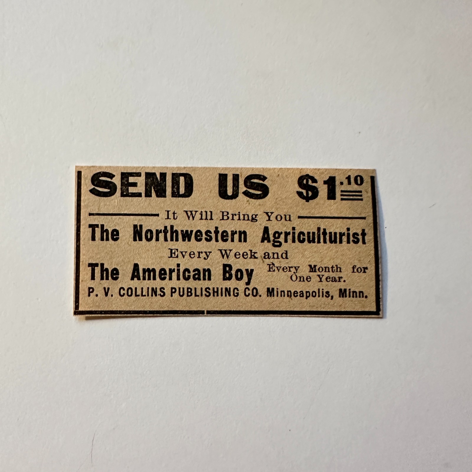 P. V. Collins Publishing Co. The American Boy 1906 Minneapolis Ad 5AL1-S18