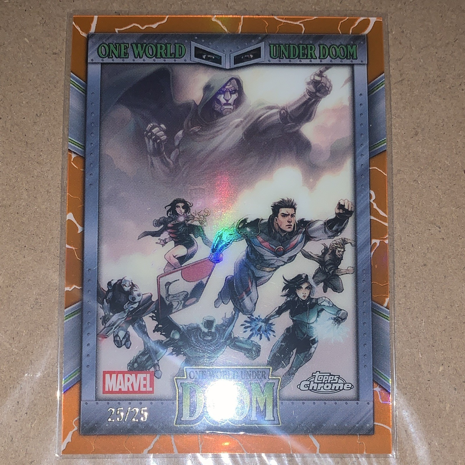 2026 Topps Marvel One World One Doom Orange Refractor Card 25/25