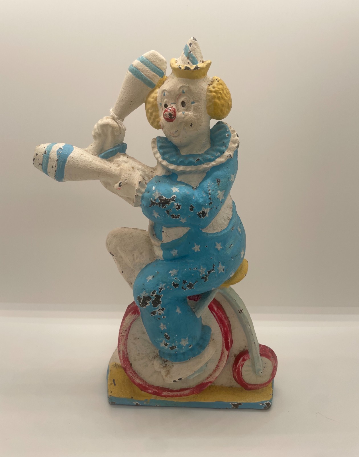 Antique Vintage Cast Iron Doorstop Juggling Unicycle Clown 8.5” Circus Folk Art