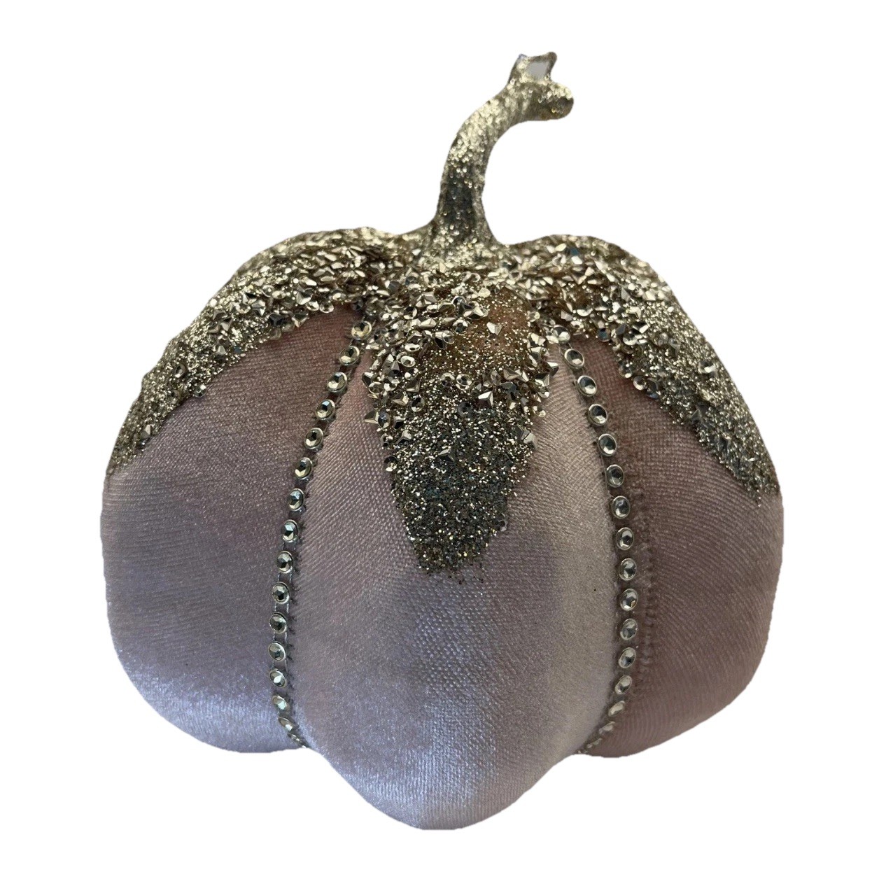 7” Blush Pink Velvet and Rhinestone Luxe Glitter Sparkling Pumpkin Decoration 