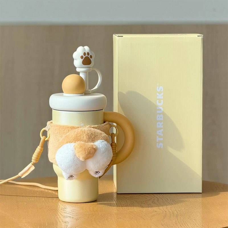 Starbucks China 2026 Paw Series ‌‌‌Corgi 28oz SS Tumbler Cup with Plush Sleeve