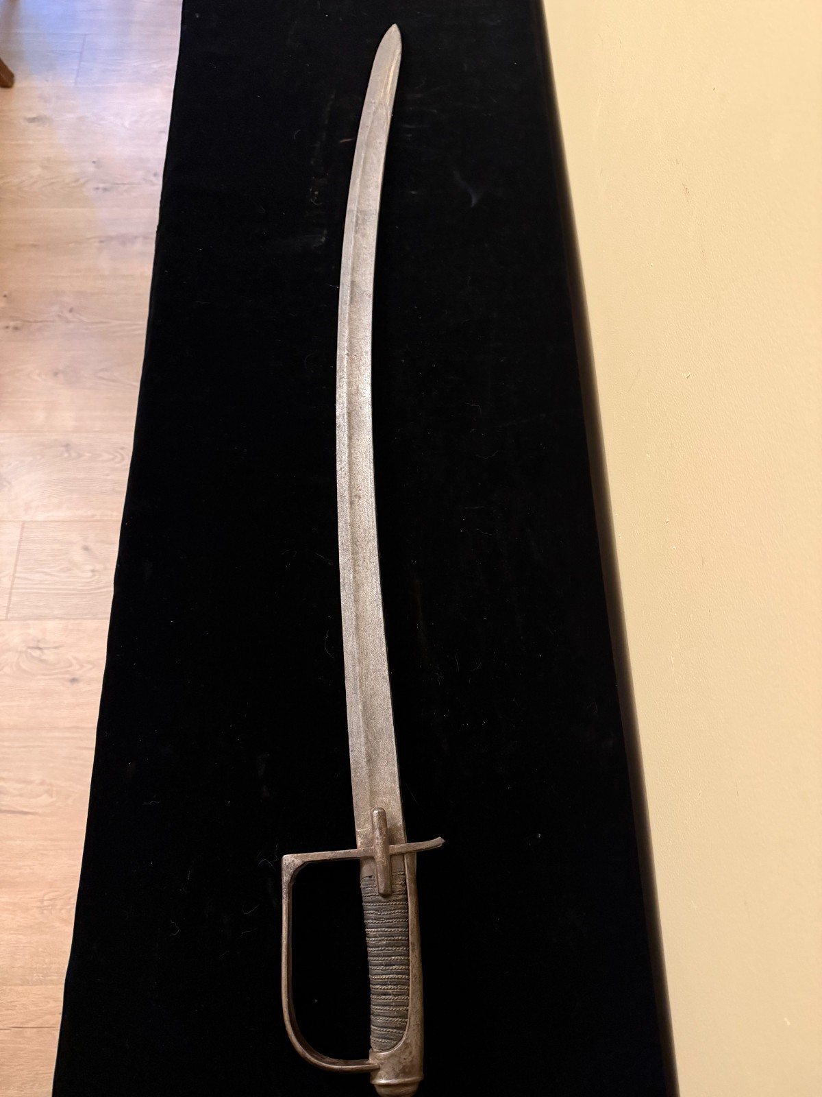 Antique 19thC Military Cavalry Sabre Sword Wire Wrap Grip Iron Stirrup Hilt Blad