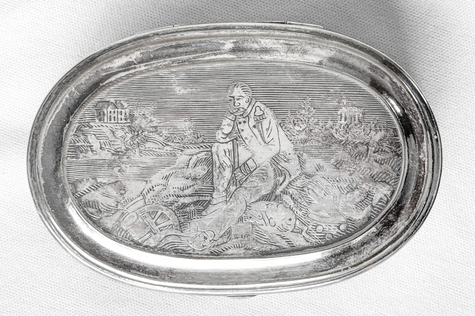 Antique Silver Snuff Box with Civil War Soldier Dated 1860 by C Parker Company