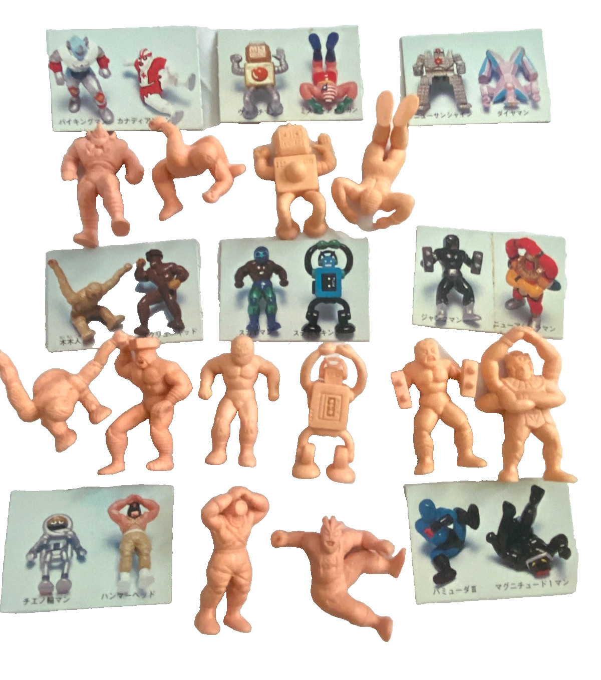 Lot of 12 Vintage Kinnikuman MUSCLE Kinkeshi Flesh Wrestling Mini Figures & Card