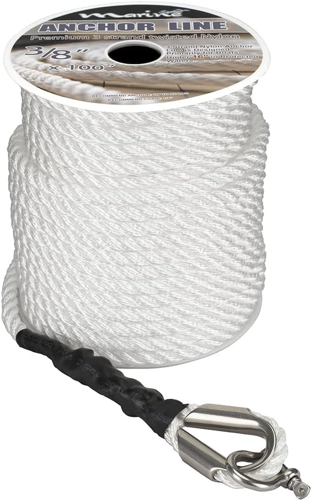 Made Nylon 3 Strand Anchor/Rigging Line Anchor Rope 3/8 Inch 100FT 150FT White