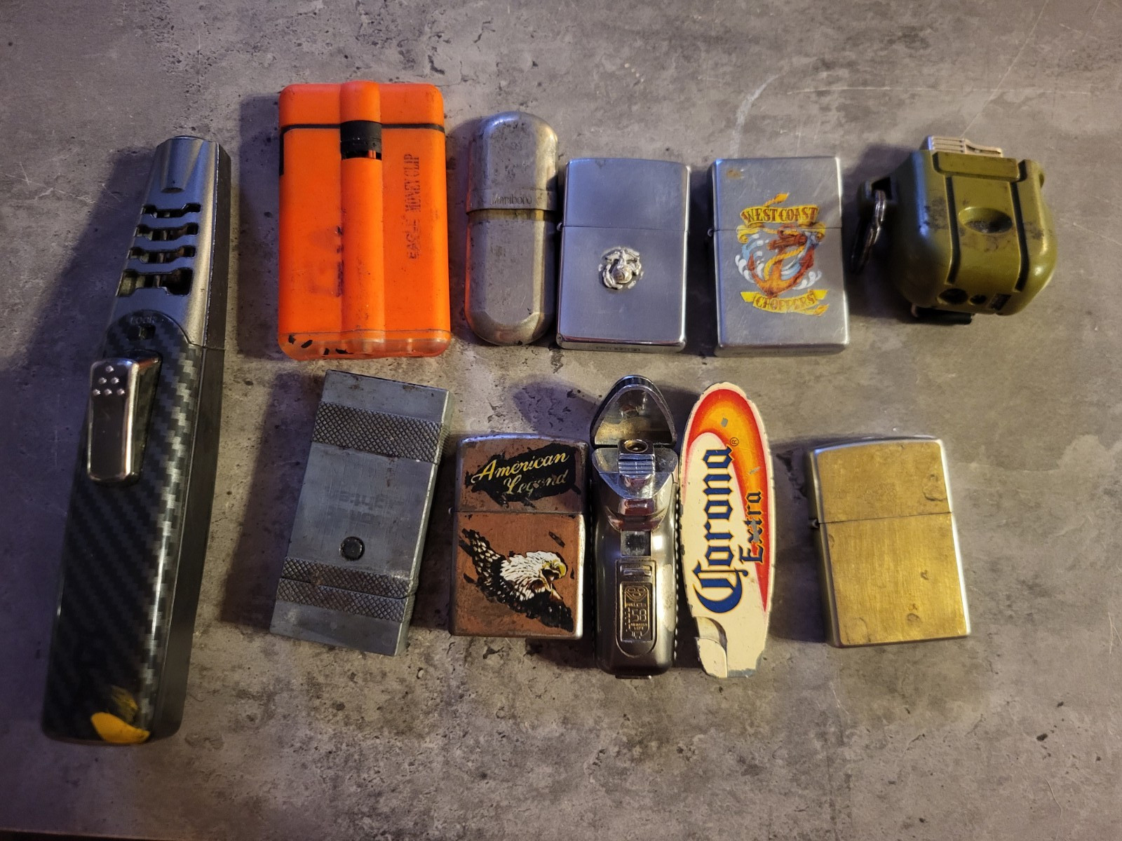 (2) Vtg Zippo\'s And (9) Other Vtg Lighters. Some Work And Some Don\'t