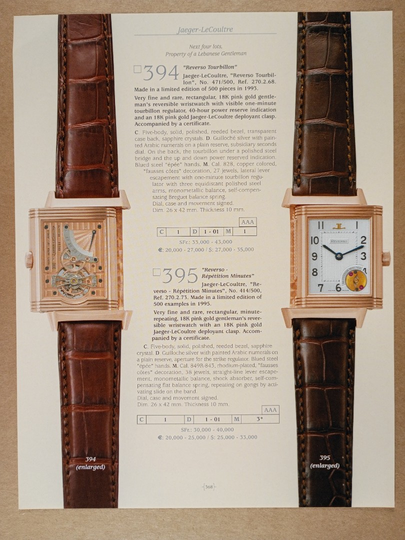 Jaeger-LeCoultre Reverso Tourbillon & Repetition Min 2007 auction catalog page