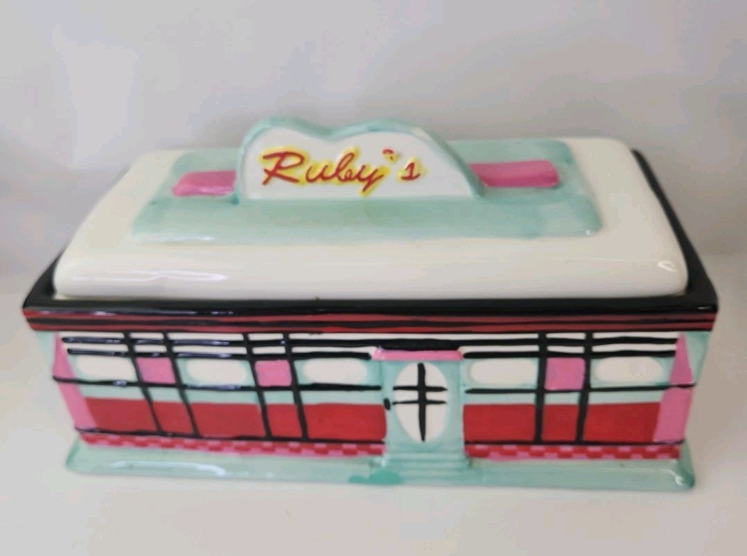 Retro Ruby\'s Roadside Diner W M G Cookie Jar and Matching Napkin Holder