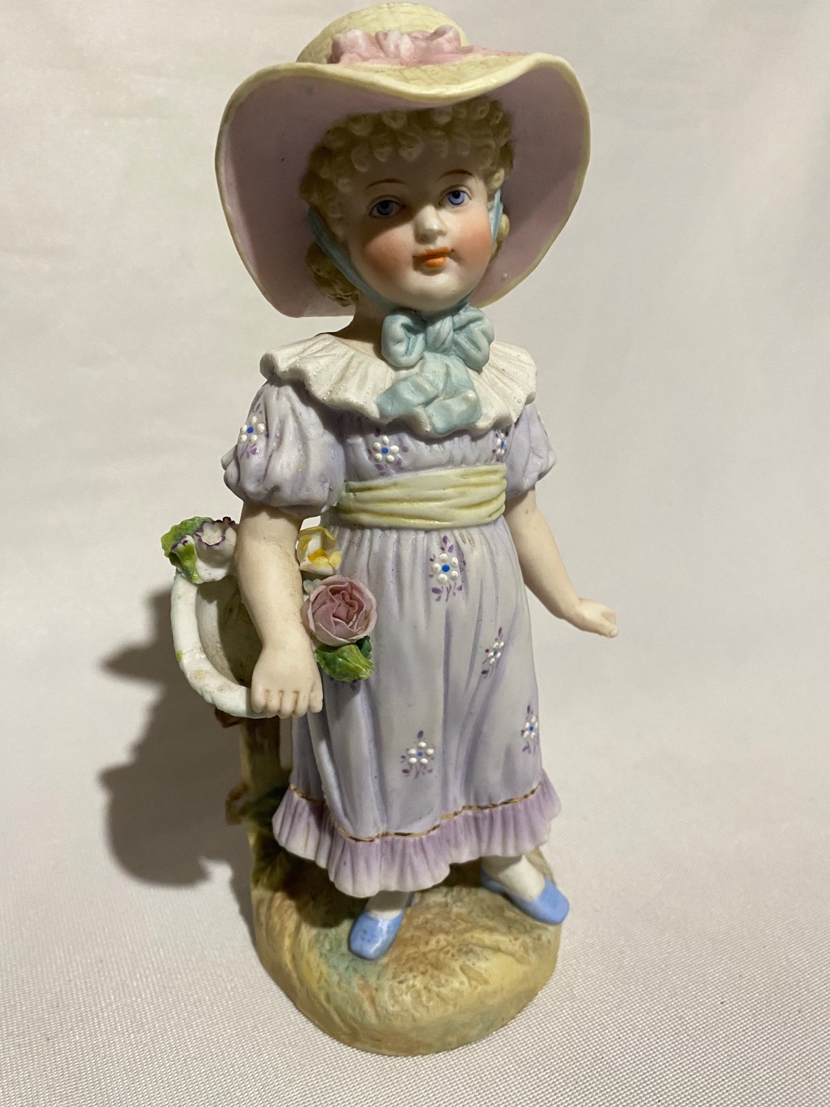 Vintage Bisque Porcelain Girl in Bonnet Spill Vase by Little Picket Fence
