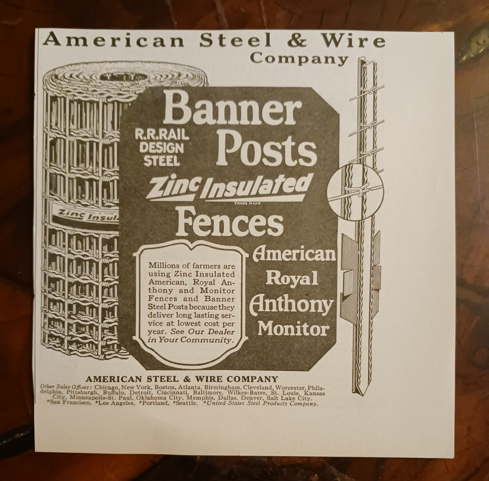 1928 American Steel & Wire Company Banner Posts & Zinc Insulated Fences Print Ad