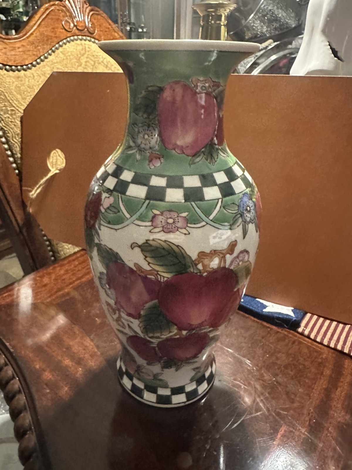 FRUIT VASE Vintage Hand Painted By Oriental Accents Fruit Motif