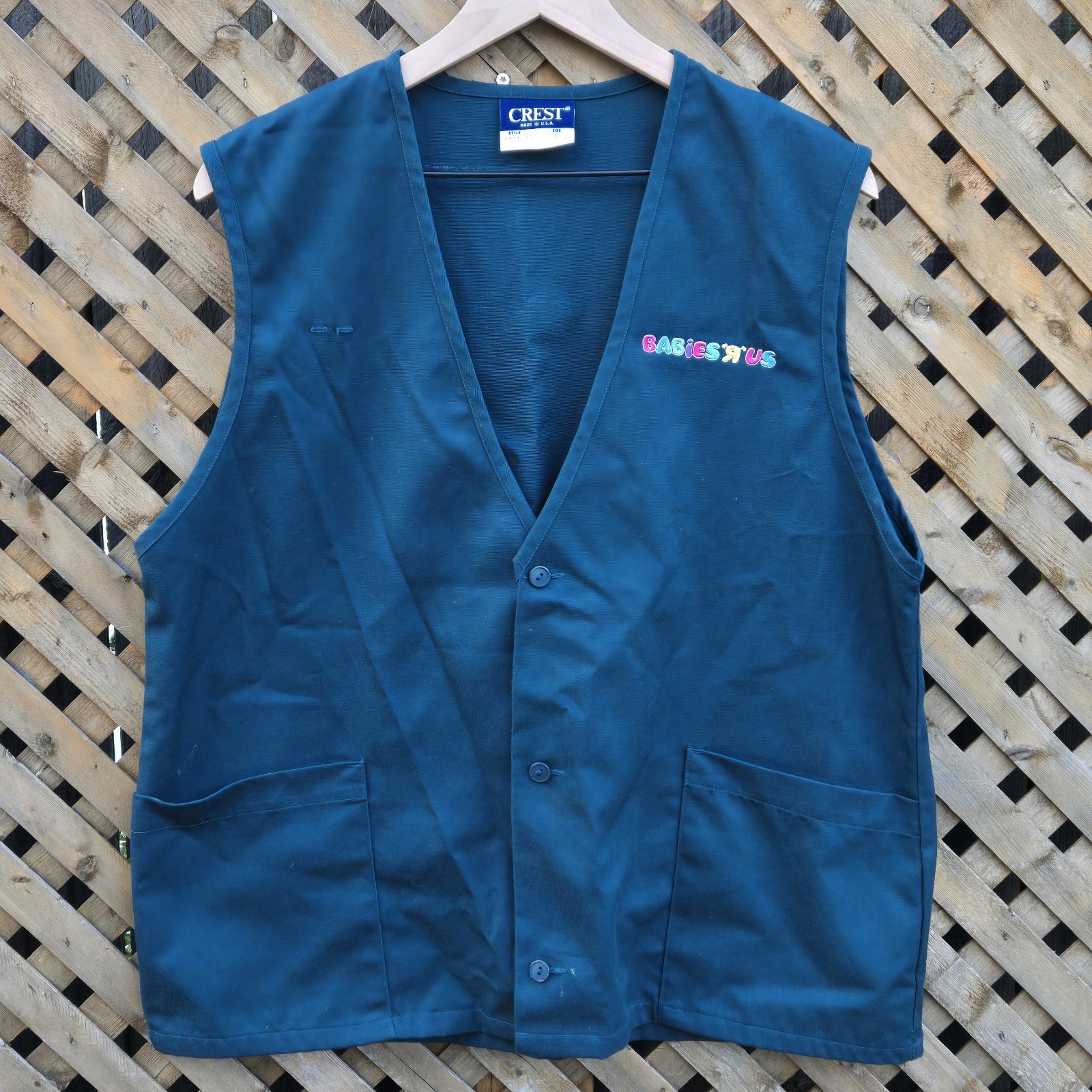 Vintage Babies R Us Employee Uniform Vest Large Crest Toys R Us Stork Logo 90\'s