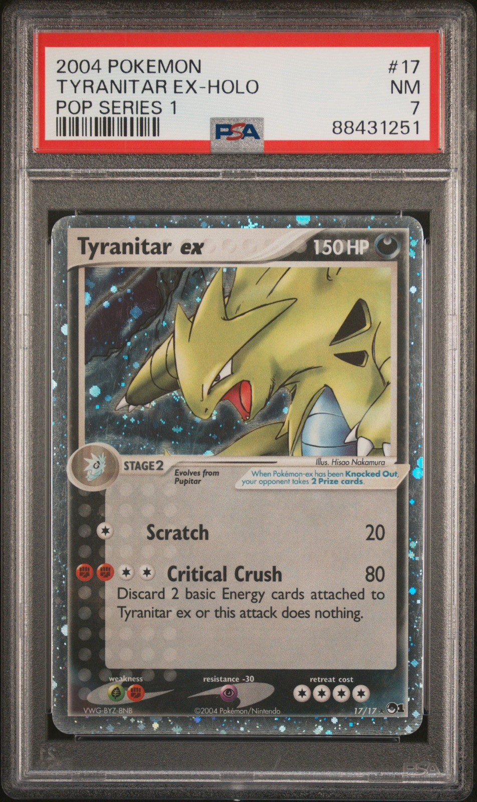 2004 POKEMON POP SERIES 1 TYRANITAR 17/17 PSA 7 NM CLEAN 
