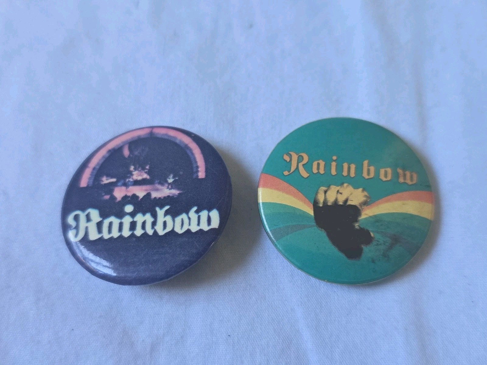 2 Vintage 1980s RAINBOW Concert Pinback Buttons