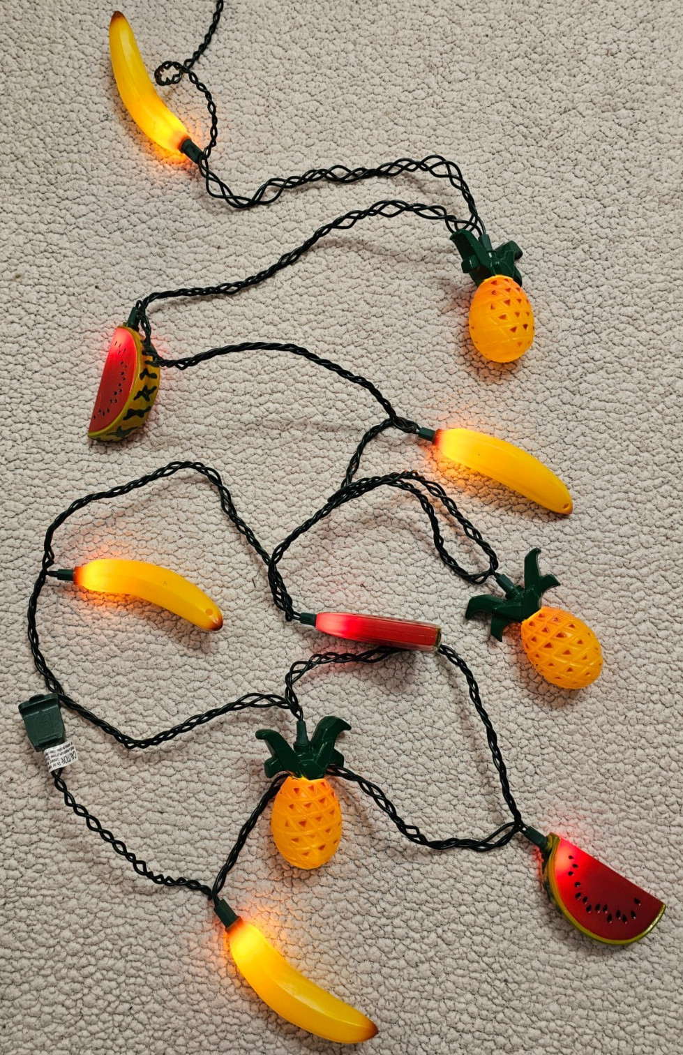 Vintage Plastic Fruit String Lights Watermelon, Banana, Pineapple Approx. 12'