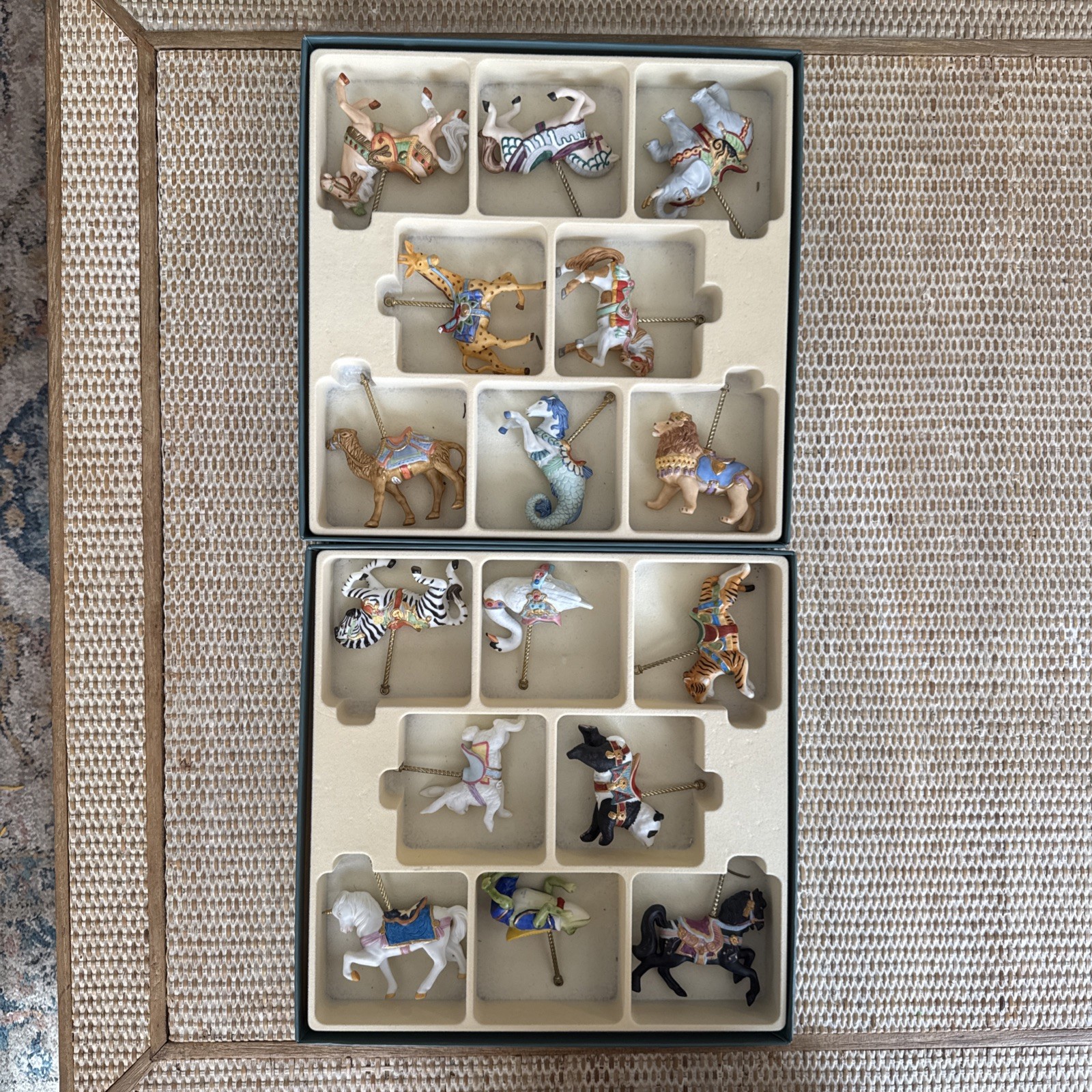 Vintage 1989 Lenox Christmas Carousel of Animals Ornaments -2 Boxes 16 ornaments