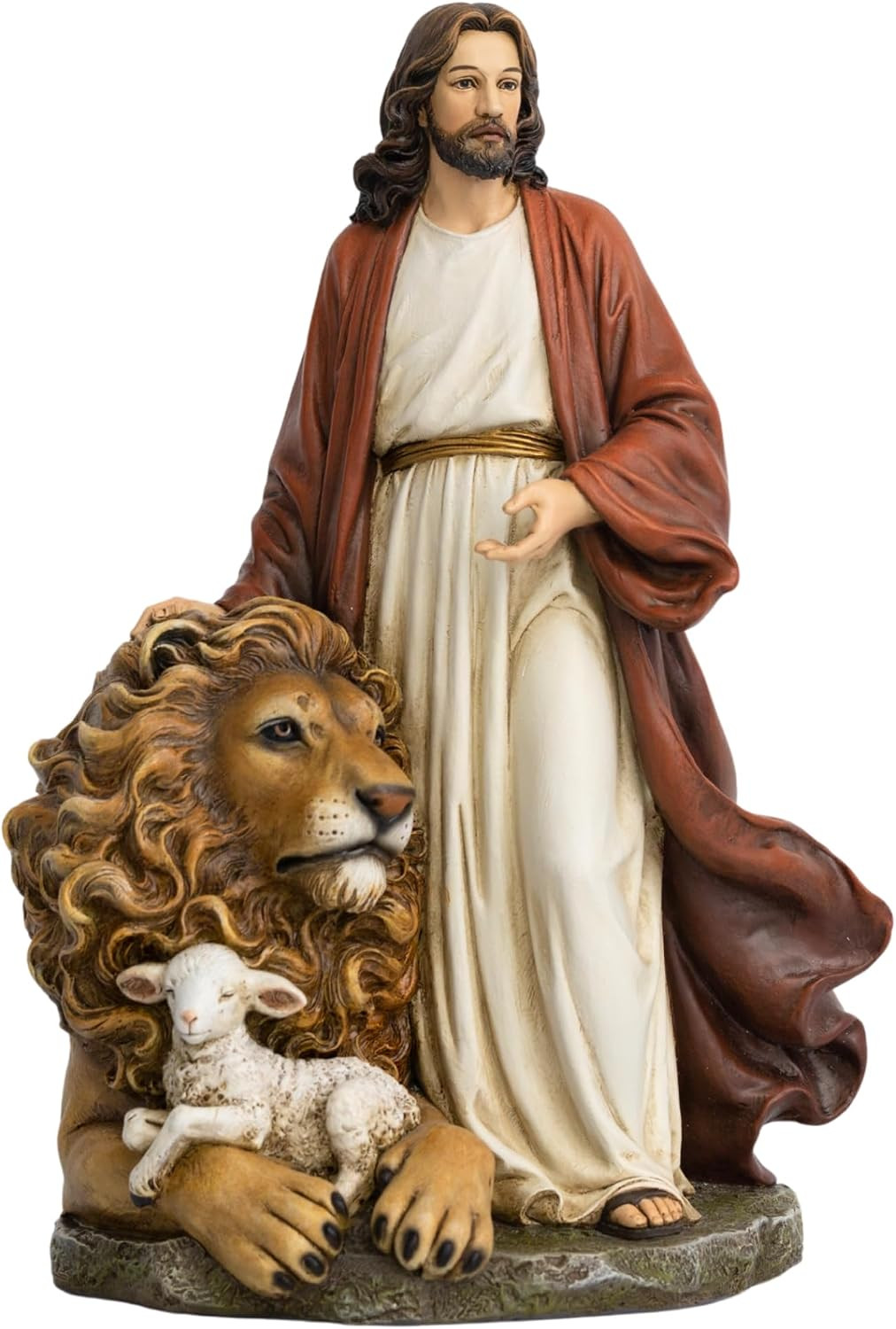 Jesus with Lion and Lamb Statue 10.8 Inch Jesus Figurine the Lion of Judah & the