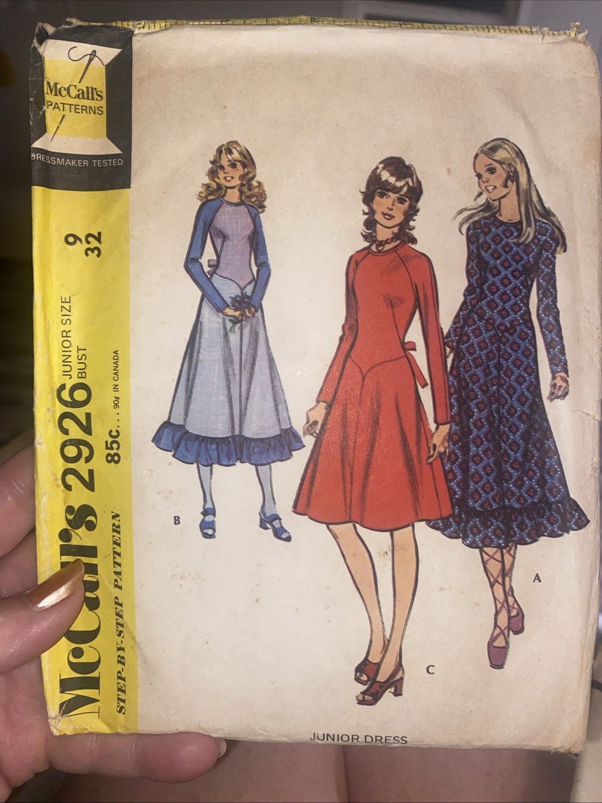 Vintage 1971 McCall’s Dress Sewing Pattern 2926 Size 9 Jr. Cut Complete 