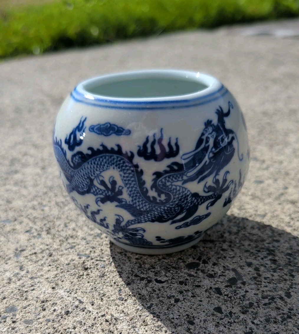 Chinese Blue & White Porcelain Dragon Jar Bowl Small Vintage M84
