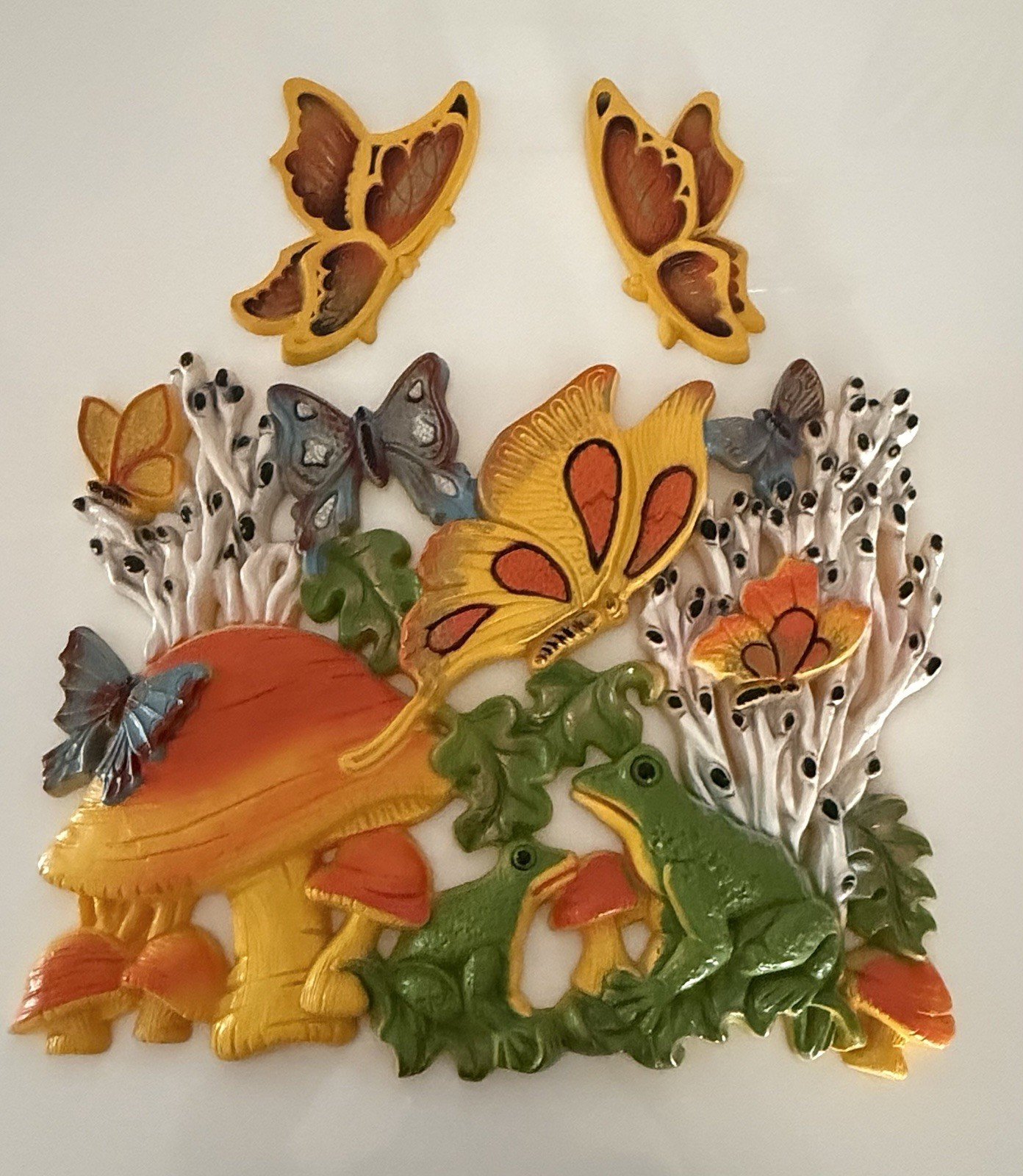 VTG Homco & Universal Statuary 3-D Wall Art Decor Mushroom Frog Butterfly 1973