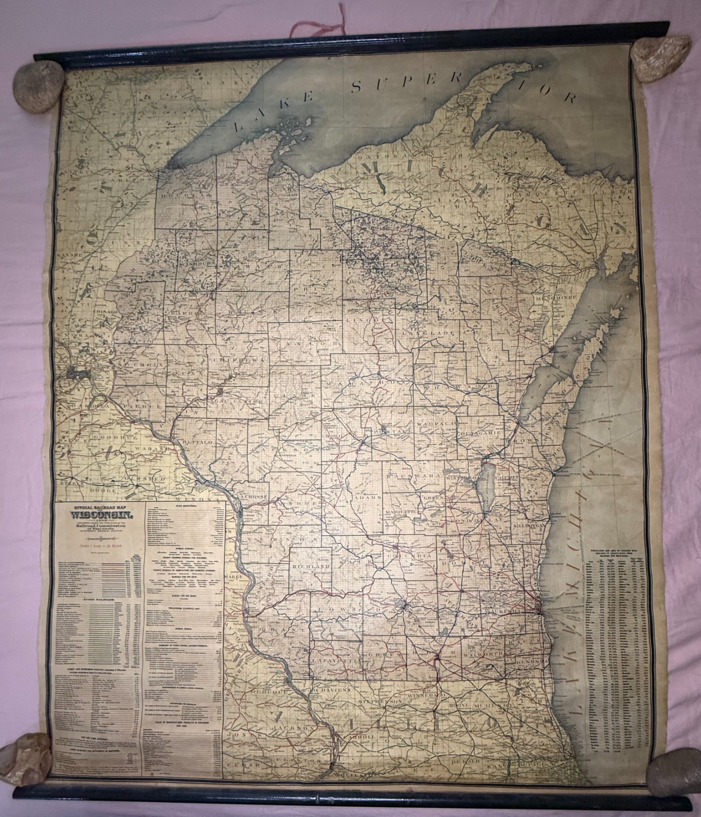 Vintage Official Railroad Map Of Wisconsin 1908 Railroad Commission 35x42