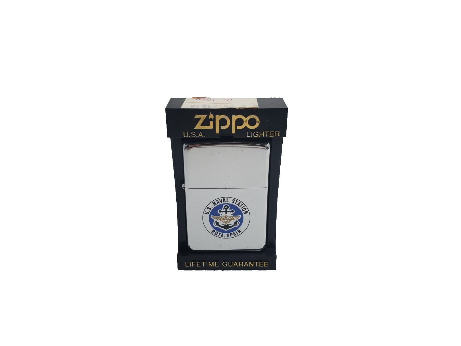 Vintage Zippo Lighter US Naval Station Rota Spain Crest Unfired In Box Orange Se